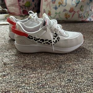 Nike White and Red Sneakers with Animal Print